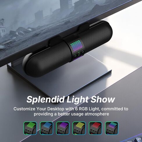 BESTISAN Computer Speaker, 2026 Upgraded with Auto L/R Swap (G-Sensor), Bluetooth 5.3/USB A/C Connection, 6 RGB Light Modes, Gaming Soundbar for PC/Laptop/Desktop, Clamps to Monitor, Easy Controls in Saudi Arabia