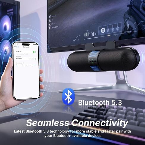 BESTISAN Computer Speaker, 2026 Upgraded with Auto L/R Swap (G-Sensor), Bluetooth 5.3/USB A/C Connection, 6 RGB Light Modes, Gaming Soundbar for PC/Laptop/Desktop, Clamps to Monitor, Easy Controls in Saudi Arabia