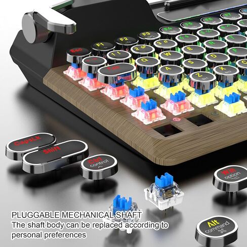 PUSOKEI Retro Typewriter Keyboard, Wireless Mechanical Gaming Keyboard, 84 Keys Bluetooth Vintage Keyboards with RGB Backlight, Punk Round Keycap, Blue Switches, for PC Phone in Saudi Arabia