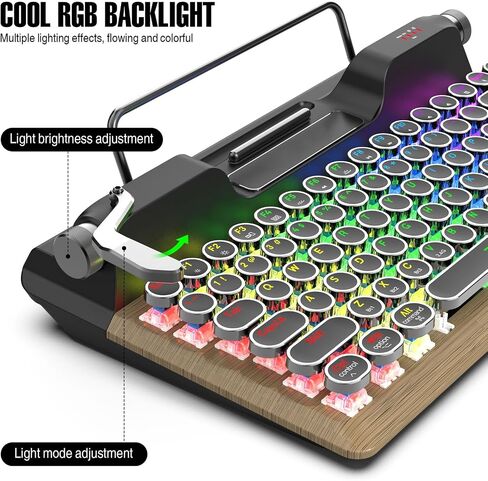 PUSOKEI Retro Typewriter Keyboard, Wireless Mechanical Gaming Keyboard, 84 Keys Bluetooth Vintage Keyboards with RGB Backlight, Punk Round Keycap, Blue Switches, for PC Phone in Saudi Arabia
