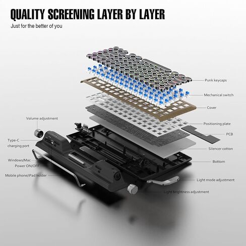 PUSOKEI Retro Typewriter Keyboard, Wireless Mechanical Gaming Keyboard, 84 Keys Bluetooth Vintage Keyboards with RGB Backlight, Punk Round Keycap, Blue Switches, for PC Phone in Saudi Arabia