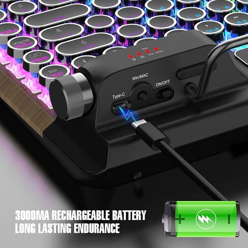 PUSOKEI Retro Typewriter Keyboard, Wireless Mechanical Gaming Keyboard, 84 Keys Bluetooth Vintage Keyboards with RGB Backlight, Punk Round Keycap, Blue Switches, for PC Phone in Saudi Arabia