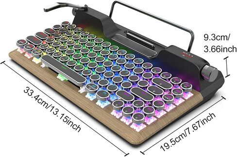 PUSOKEI Retro Typewriter Keyboard, Wireless Mechanical Gaming Keyboard, 84 Keys Bluetooth Vintage Keyboards with RGB Backlight, Punk Round Keycap, Blue Switches, for PC Phone in Saudi Arabia