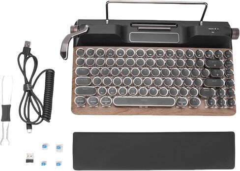 PUSOKEI Retro Typewriter Keyboard, Wireless Mechanical Gaming Keyboard, 84 Keys Bluetooth Vintage Keyboards with RGB Backlight, Punk Round Keycap, Blue Switches, for PC Phone in Saudi Arabia
