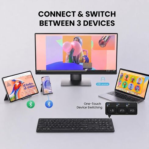Wireless Bluetooth Keyboard, Full Size Multi-Device Keyboard for PC, Laptop in Saudi Arabia