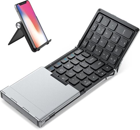 iClever Foldable Bluetooth Keyboard with Number Pad, BK09 Portable Compact Travel Keyboard, USB-C Rechargeable Wireless Folding Keyboard for iPad, iPhone, Android, Windows, Mac Laptop in Saudi Arabia