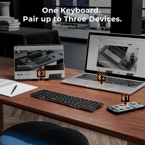 iClever Foldable Bluetooth Keyboard with Number Pad, BK09 Portable Compact Travel Keyboard, USB-C Rechargeable Wireless Folding Keyboard for iPad, iPhone, Android, Windows, Mac Laptop in Saudi Arabia