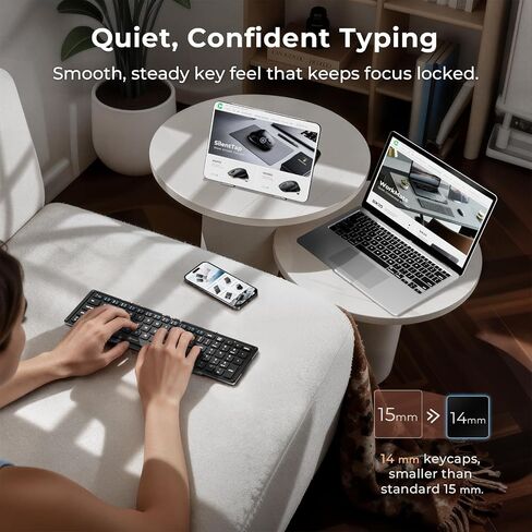 iClever Foldable Bluetooth Keyboard with Number Pad, BK09 Portable Compact Travel Keyboard, USB-C Rechargeable Wireless Folding Keyboard for iPad, iPhone, Android, Windows, Mac Laptop in Saudi Arabia