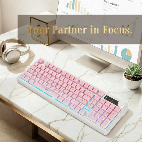Pink Gradient Wireless LED Keyboard for Women,Cute Gaming Keyboard-Gift in Saudi Arabia