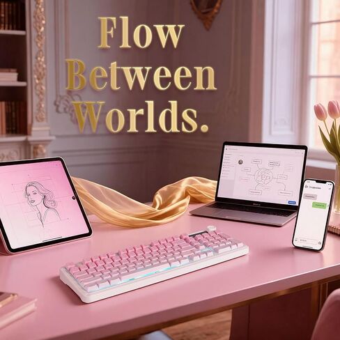 Pink Gradient Wireless LED Keyboard for Women,Cute Gaming Keyboard-Gift in Saudi Arabia