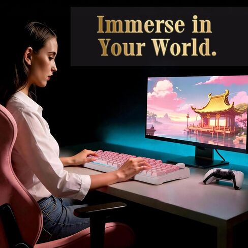 Pink Gradient Wireless LED Keyboard for Women,Cute Gaming Keyboard-Gift in Saudi Arabia