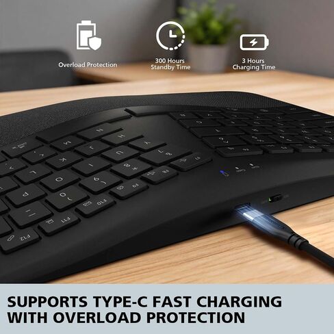 Micropack Split Ergonomic Keyboard Wireless, Multi Device Bluetooth & USB Receiver Connectivity, Rechargeable USB-C Silent Scissor Keys with Palm Support, Compatible with Mac PC Laptop Home Office in Saudi Arabia