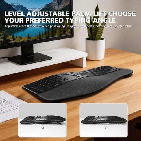 Micropack Split Ergonomic Keyboard Wireless, Multi Device Bluetooth & USB Receiver Connectivity, Rechargeable USB-C Silent Scissor Keys with Palm Support, Compatible with Mac PC Laptop Home Office in Saudi Arabia
