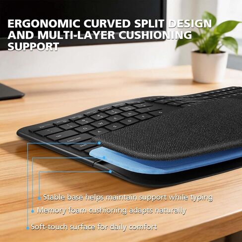 Micropack Split Ergonomic Keyboard Wireless, Multi Device Bluetooth & USB Receiver Connectivity, Rechargeable USB-C Silent Scissor Keys with Palm Support, Compatible with Mac PC Laptop Home Office in Saudi Arabia
