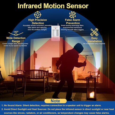 WiFi Alarm Home Security System, Wireless Alarm System with Loud 120dB Motion Sensor Siren, Window Door Alarms Sensor, Remote Control for Shed Garage(SetD) in Kuwait
