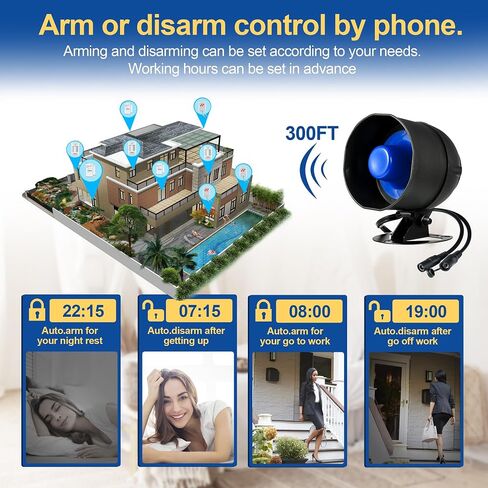 WiFi Alarm Home Security System, Wireless Alarm System with Loud 120dB Motion Sensor Siren, Window Door Alarms Sensor, Remote Control for Shed Garage(SetD) in Kuwait