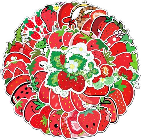 50 PCS Waterproof Cute Red Strawberry Vinyl Stickers Pack in Kuwait