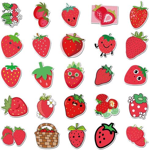 50 PCS Waterproof Cute Red Strawberry Vinyl Stickers Pack in Kuwait