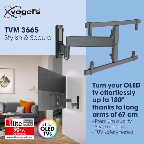 Vogel's TVM 3665 full-motion OLED TV wall bracket for 40-77 inch TVs, Max. 77 lbs (35 kg), Swivels up to 180º, Full-Motion OLED TV wall mount, Max. VESA 600x400, Universal compatibility in Kuwait
