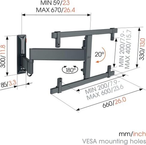 Vogel's TVM 3665 full-motion OLED TV wall bracket for 40-77 inch TVs, Max. 77 lbs (35 kg), Swivels up to 180º, Full-Motion OLED TV wall mount, Max. VESA 600x400, Universal compatibility in Kuwait