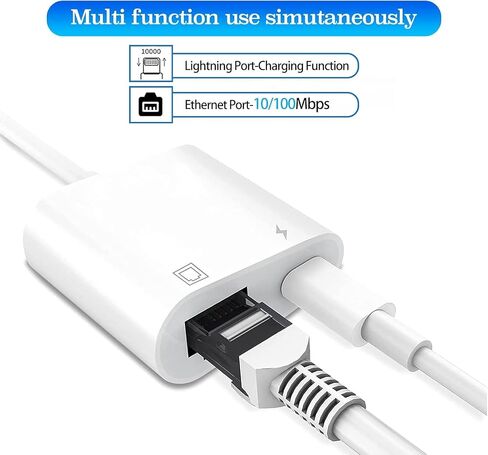 Lightning to Ethernet Adapter with Charging for iPhone/iPad [Apple MFi Certified] 2 in 1 RJ45 Ethernet High Speed iPhone LAN Network Adapter Support 100 Mbps Ethernet Network in Kuwait