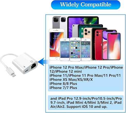 Lightning to Ethernet Adapter with Charging for iPhone/iPad [Apple MFi Certified] 2 in 1 RJ45 Ethernet High Speed iPhone LAN Network Adapter Support 100 Mbps Ethernet Network in Kuwait