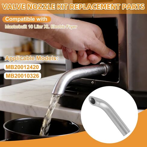 Electric Turkey Fryer Oil Drain Valve Kit Replacement Parts, Deep Fryer Oil Dump Nozzle with Gasket & Safety Spout Cap Compatible with Masterbuilt 10 MB20012420 & MB20010326 for Expel Grease in Kuwait