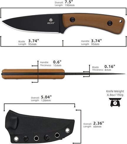 REAT Fixed Blade Knife with Kydex Sheath, 3.75" D2 Steel Blade,Ergonomic G10 Handle, EDC Sharp Hunting Knife, Skinning Knife for Camping Survival Tactical Hiking,Gifts for Men,Women in Kuwait