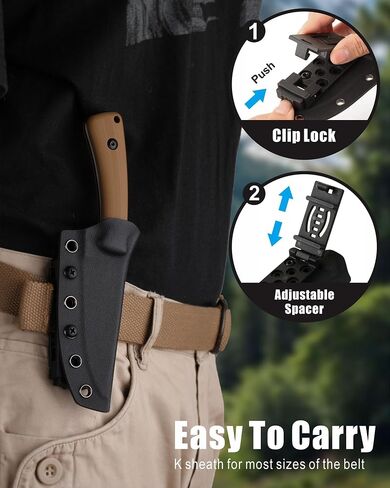 REAT Fixed Blade Knife with Kydex Sheath, 3.75" D2 Steel Blade,Ergonomic G10 Handle, EDC Sharp Hunting Knife, Skinning Knife for Camping Survival Tactical Hiking,Gifts for Men,Women in Kuwait