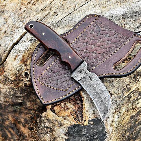 Custom Handmade 1095 steel 7'' Hawkbill fixed blade Damascus steel Knife Electricians Knife/Lineman’s Hawkbill knife, with pancake leather sheath in Kuwait