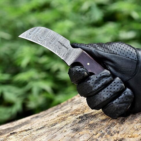 Custom Handmade 1095 steel 7'' Hawkbill fixed blade Damascus steel Knife Electricians Knife/Lineman’s Hawkbill knife, with pancake leather sheath in Kuwait