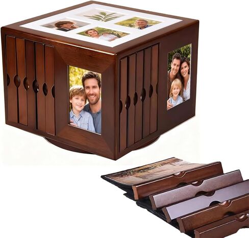 6x4in Photo Frame Insert Cube Boxes, Wooden Rotating Album Box, Can Hold 400 Photos, Decorative Photograph Insert Cube Boxes, Convenient Storage And Access, Swivel Base, For Home Decor, Weddings in Kuwait