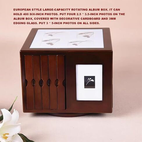 6x4in Photo Frame Insert Cube Boxes, Wooden Rotating Album Box, Can Hold 400 Photos, Decorative Photograph Insert Cube Boxes, Convenient Storage And Access, Swivel Base, For Home Decor, Weddings in Kuwait