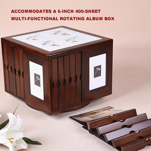 6x4in Photo Frame Insert Cube Boxes, Wooden Rotating Album Box, Can Hold 400 Photos, Decorative Photograph Insert Cube Boxes, Convenient Storage And Access, Swivel Base, For Home Decor, Weddings in Kuwait