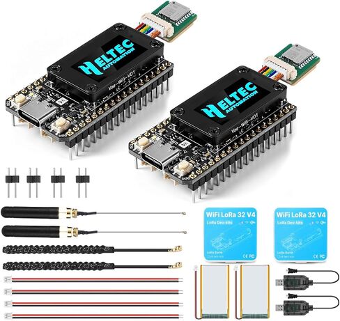 2 Sets LoRa32 V4 ESP32 Development Board with OLED Display, GPS Module, SX1262 27dBm Chip, 868 MHz Antenna + Adapter & 3000 mAh Battery, Compatible with Arduino IDE in Kuwait