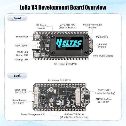 2 Sets LoRa32 V4 ESP32 Development Board with OLED Display, GPS Module, SX1262 27dBm Chip, 868 MHz Antenna + Adapter & 3000 mAh Battery, Compatible with Arduino IDE in Kuwait