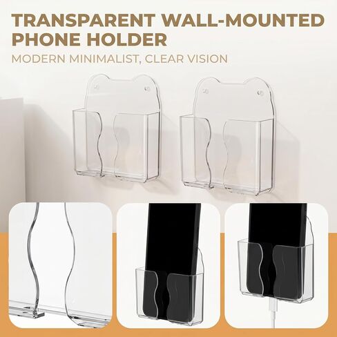 2 Pcs Wall Phone Holder Clear Wall Cellphone Holder Clear Stand in Kuwait