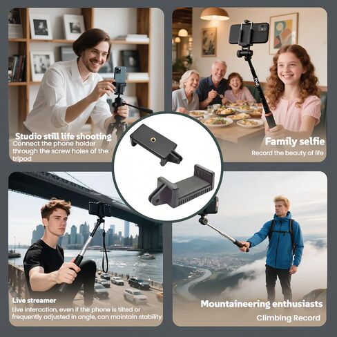 All Phone Holder – No Tools Needed! Spring Clamp Fits 55-85mm Phones, Sturdy E-Base for Car Rides, Zoom Calls & Outdoor Filming 360° Adjustable, Soft TPU Padding | Gym, Travel, Studio in Kuwait