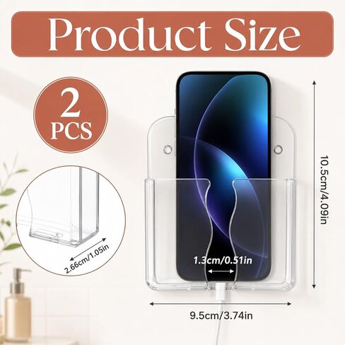 2 Pcs Wall Mounted Phone Holder Transparent Wall Cellphone Holder in Kuwait