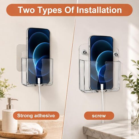 2 Pcs Wall Mounted Phone Holder Transparent Wall Cellphone Holder in Kuwait