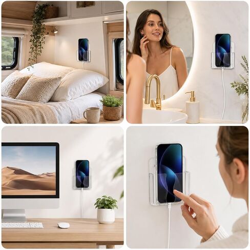2 Pcs Wall Mounted Phone Holder Transparent Wall Cellphone Holder in Kuwait