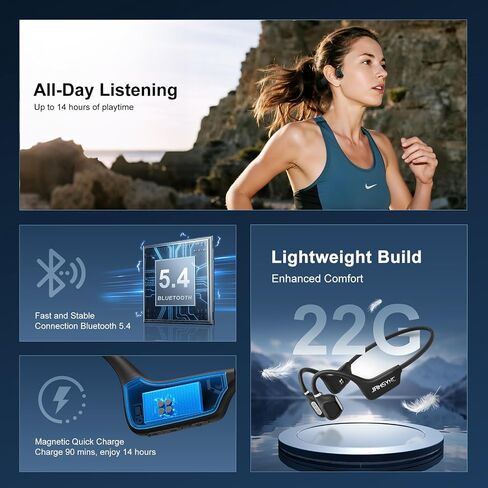 Open Ear Headphones, Running Headphones Bluetooth 5.4 with Built-in Mic, 22g Lightweight Comfort, 14H Battery & IPX5 Waterproof Sports Headphones for Running, Cycling, Gym, Walking in Kuwait