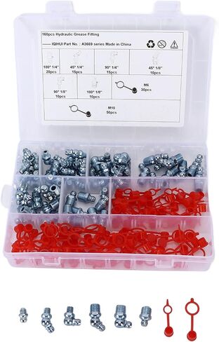 High Grade 160PCS Hydraulic Grease Zerk Blue Zinc Plating Set for Automotive Machinery, Iron & Polyethylene Material in Kuwait