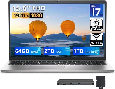Dell 15 DC15250 15.6" FHD Business Laptop, Intel 10-core i7-1355U Processor, 32GB DDR5, 2TB Storage (1TB SSD+1TB Docking Station), Intel UHD Graphics, Backlit Keyboard, Wi-Fi 6, Windows 11, Silver in Kuwait