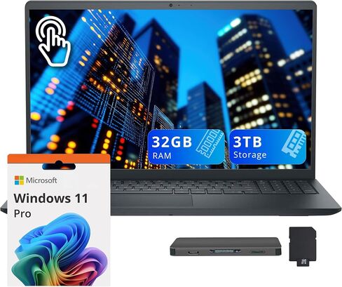 Dell 15.6" FHD Touchscreen Laptop, Intel Core i5-1334U, 32GB RAM, 3TB Storage (2TB SSD+1TB Docking Station), Intel UHD Graphics, Full Size Keyboard, HD Camera, Copilot, Wi-Fi 6, Win 11 Pro, Black in Kuwait