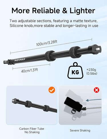 Movmax Suction Car Mount Kit with Invisible Selfie Stick, Compatible with Insta360 x5,x4, x3, x2，GoPro Max DJI OSMO 360, Adjustible Carbon Fiber Stick, Car Holder on Windshield Window/Hood/Top Roof in Kuwait