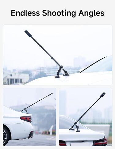 Movmax Suction Car Mount Kit with Invisible Selfie Stick, Compatible with Insta360 x5,x4, x3, x2，GoPro Max DJI OSMO 360, Adjustible Carbon Fiber Stick, Car Holder on Windshield Window/Hood/Top Roof in Kuwait