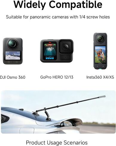Movmax Suction Car Mount Kit with Invisible Selfie Stick, Compatible with Insta360 x5,x4, x3, x2，GoPro Max DJI OSMO 360, Adjustible Carbon Fiber Stick, Car Holder on Windshield Window/Hood/Top Roof in Kuwait