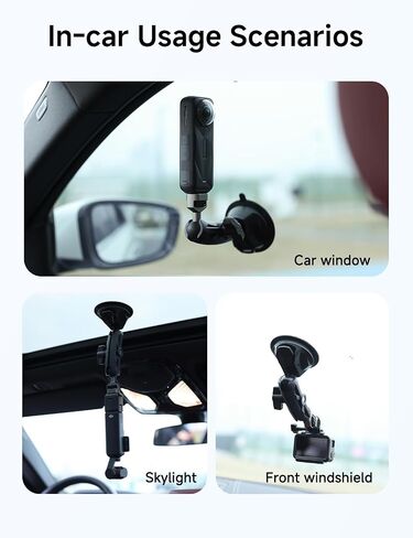 Movmax Suction Car Mount Kit with Invisible Selfie Stick, Compatible with Insta360 x5,x4, x3, x2，GoPro Max DJI OSMO 360, Adjustible Carbon Fiber Stick, Car Holder on Windshield Window/Hood/Top Roof in Kuwait