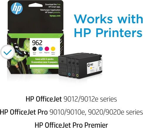 HP 962 Black, Cyan, Magenta, Yellow Ink Cartridges (4-Pack) | Works OfficeJet 9010 Series, OfficeJet Pro 9010, 9020 Series | Eligible for Instant Ink | 3YQ25AN in Kuwait